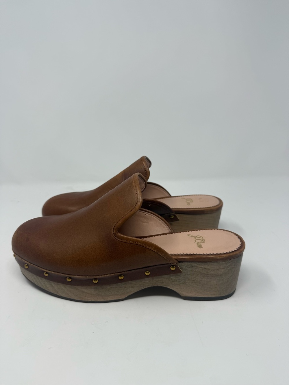 J Crew Brown Cognac Leather Clogs Size 6 - Picture 3 of 8